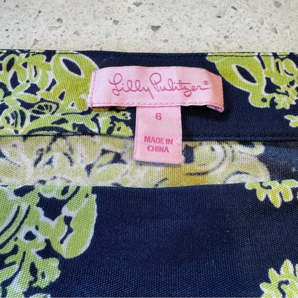 Lilly Pulitzer 100% Silk Shift Dress Navy Green Medallion 3/4 Sleeve Size 6 - Picture 2 of 13